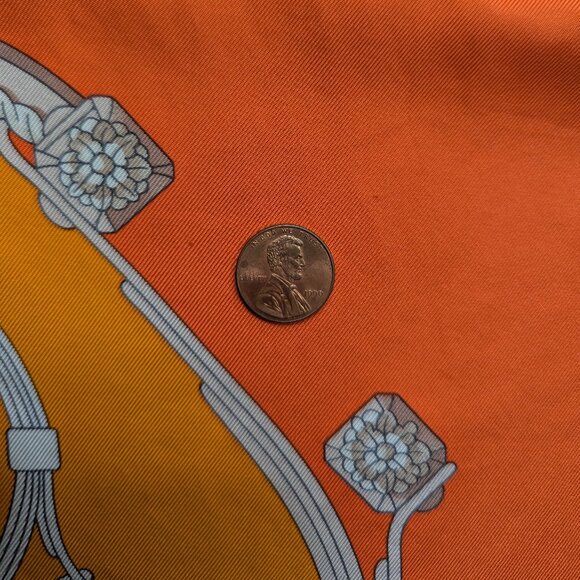 HERMES Springs Ledoux Orange White Red 90 cm Silk Square Scarf Rare Very Good - Picture 14 of 16